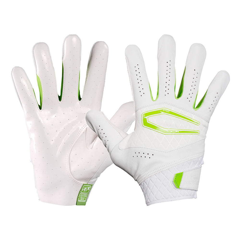 Cutters Rev X Elite Receiver Gloves - White/Shock Green- Front & Back for Glove