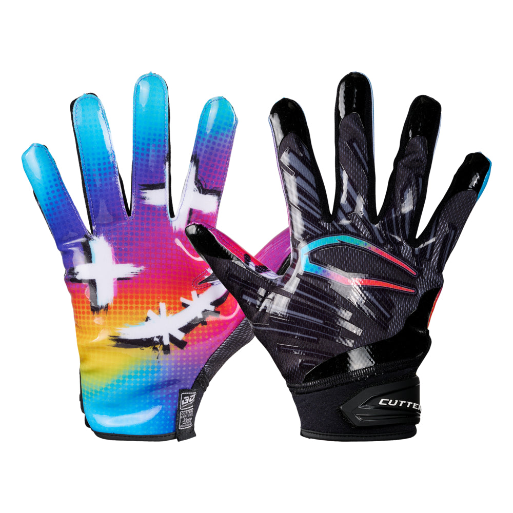 Cutters Youth Game Day Pro Receiver Gloves LE, Multi Color Face / XS