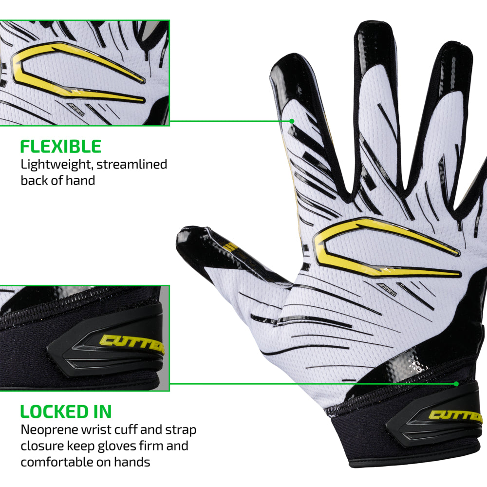 FLEXIBLE - Lightweight, streamlined back of hand;
LOCKED IN - Neoprene wrist cuff and strap closure keep gloves firm and comfortable on hands