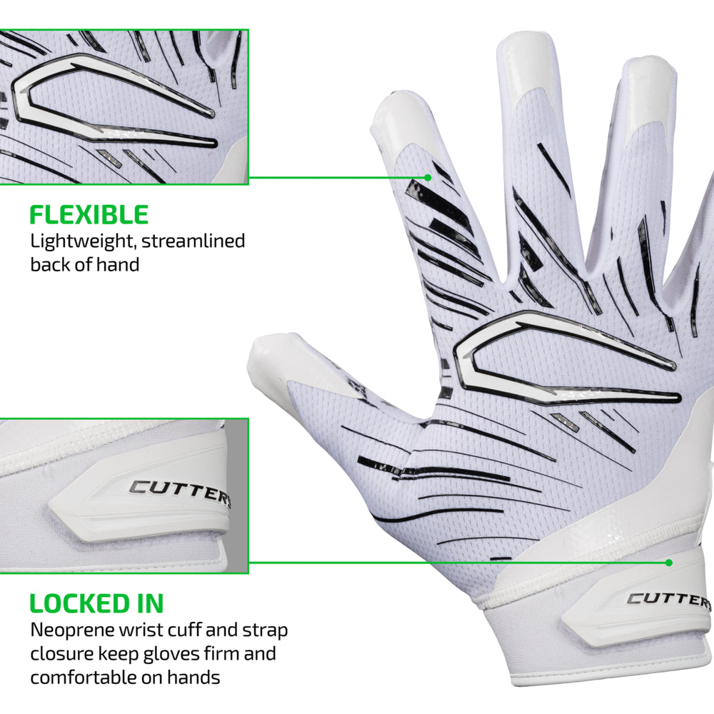 FLEXIBLE - Lightweight, streamlined back of hand;
LOCKED IN - Neoprene wrist cuff and strap closure keep gloves firm and comfortable on hands
