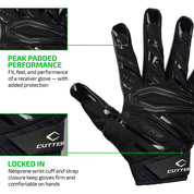 PEAK PADDED PERFORMANCE - Fit, feel, and performance of a receiver glove - with added protection;
LOCKED IN - Neoprene wrist cuff and strap closure keep gloves firm and comfortable on hands