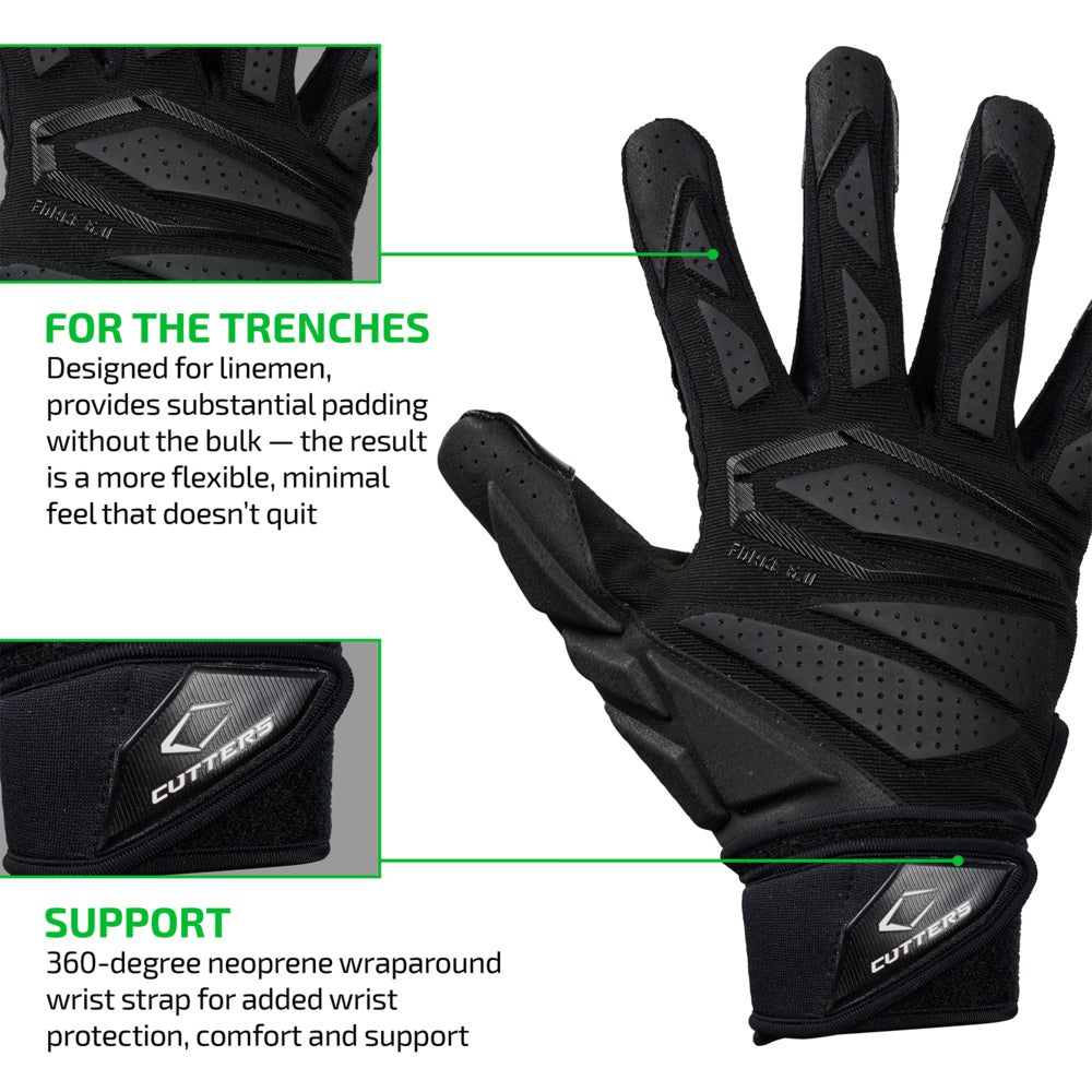 FOR THE TRENCHES - Designed for linemen, provides substantial padding without the bulk — the result is a more flexible, minimal feel that doesn't quit;
SUPPORT - 360-degree neoprene wraparound wrist strap for added wrist protection, comfort and support