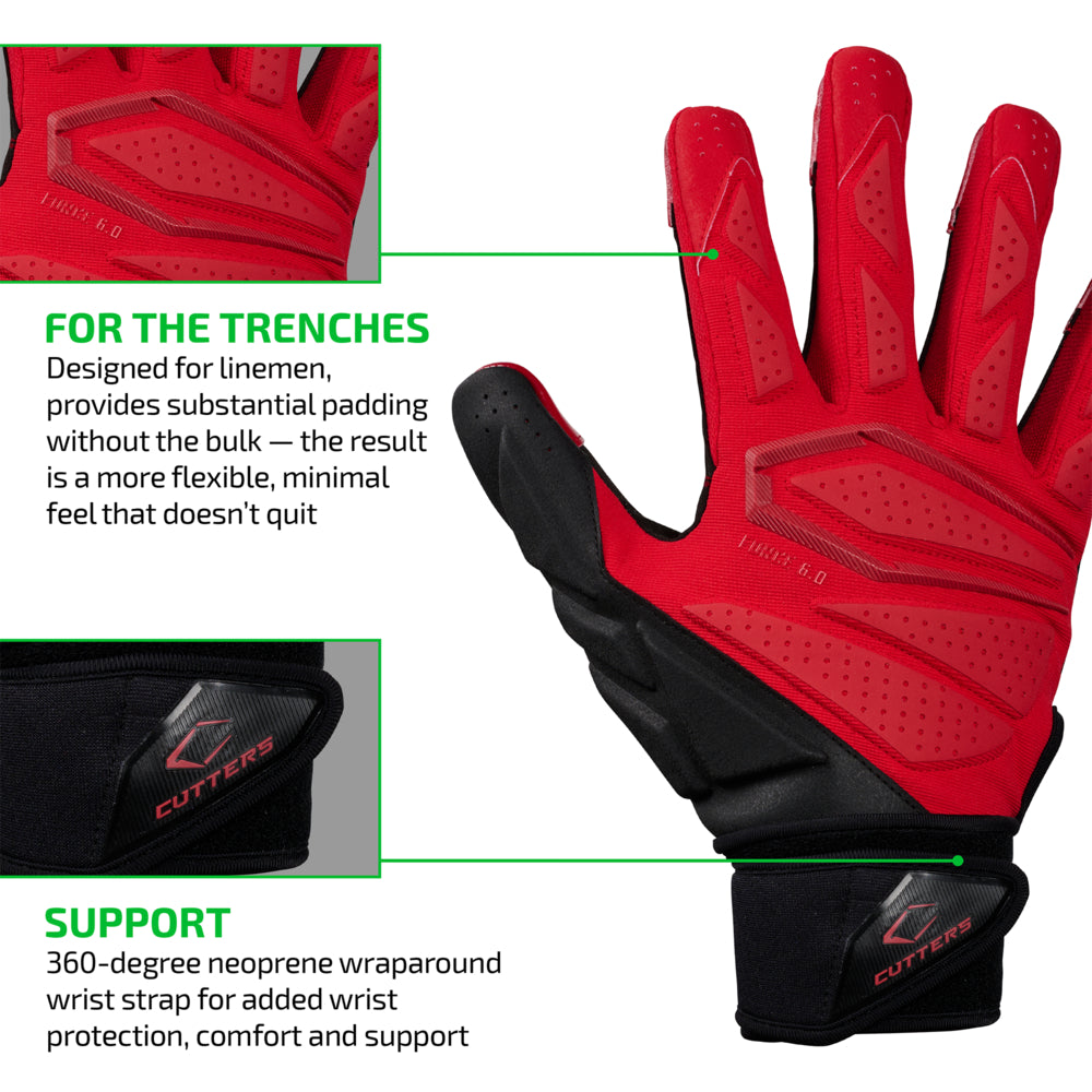 FOR THE TRENCHES - Designed for linemen, provides substantial padding without the bulk — the result is a more flexible, minimal feel that doesn't quit;
SUPPORT - 360-degree neoprene wraparound wrist strap for added wrist protection, comfort and support