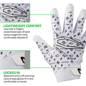LIGHTWEIGHT COMFORT - Less bulk in fingers, streamlined back of hand reduce weight for more comfortable, flexible fit;
LOCKED IN - Neoprene wrist cuff and strap closure keep gloves firm and comfortable on hands