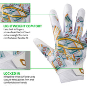 LIGHTWEIGHT COMFORT - Less bulk in fingers, streamlined back of hand reduce weight for more comfortable, flexible fit;
LOCKED IN - Neoprene wrist cuff and strap closure keep gloves firm and comfortable on hands
