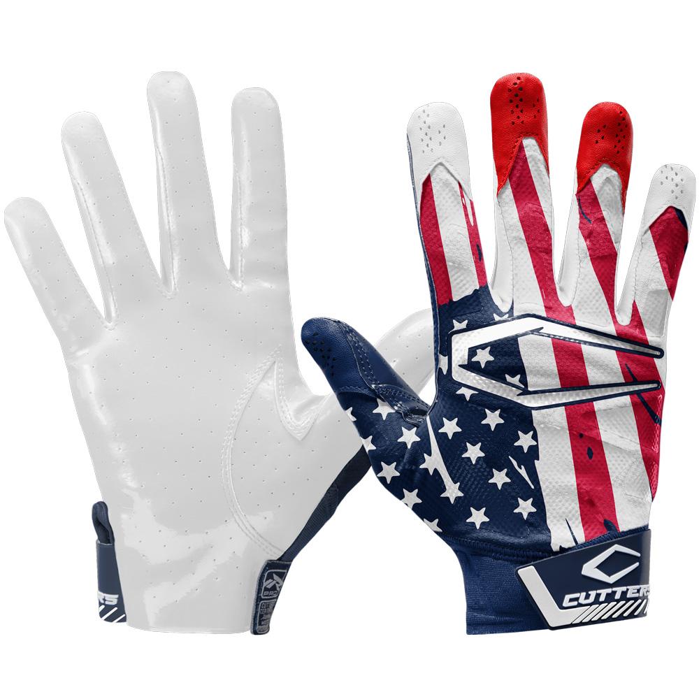 Cutters Sports Rev Pro 4.0 USA Flag Red/White/Blue Receiver Football Receiver Gloves - Ideal For 7v7, Youth, HIgh School and Collegiate Play