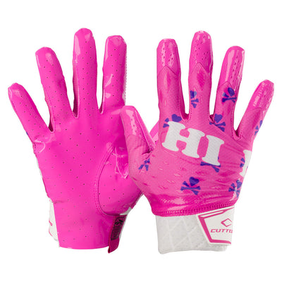 Cutters Sports Hi Mom Rev Pro 5.0 Limited-Edition Receiver Football Gloves - Pink - Front and Back of Glove