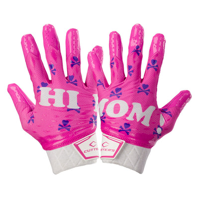 Cutters Sports Hi Mom Rev Pro 5.0 Limited-Edition Receiver Football Gloves - Pink - Print Design on Back of Hand (Left & Right)