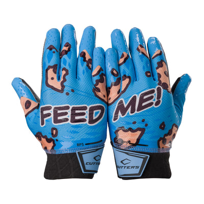 Cutters Sports Feed Me Rev Pro 5.0 Limited-Edition Receiver Football Gloves - Blue - Print Design on Back of Hand (Left & Right)