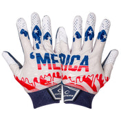Cutters Sports 'Merica Rev Pro 5.0 Limited-Edition Receiver Football Gloves - White/Blue/Red - Print Design on Back of Hand (Left & Right)