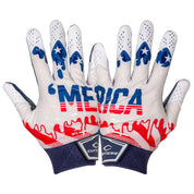 Cutters Sports 'Merica Rev Pro 5.0 Limited-Edition Receiver Football Gloves - White/Blue/Red - Print Design on Back of Hand (Left & Right)