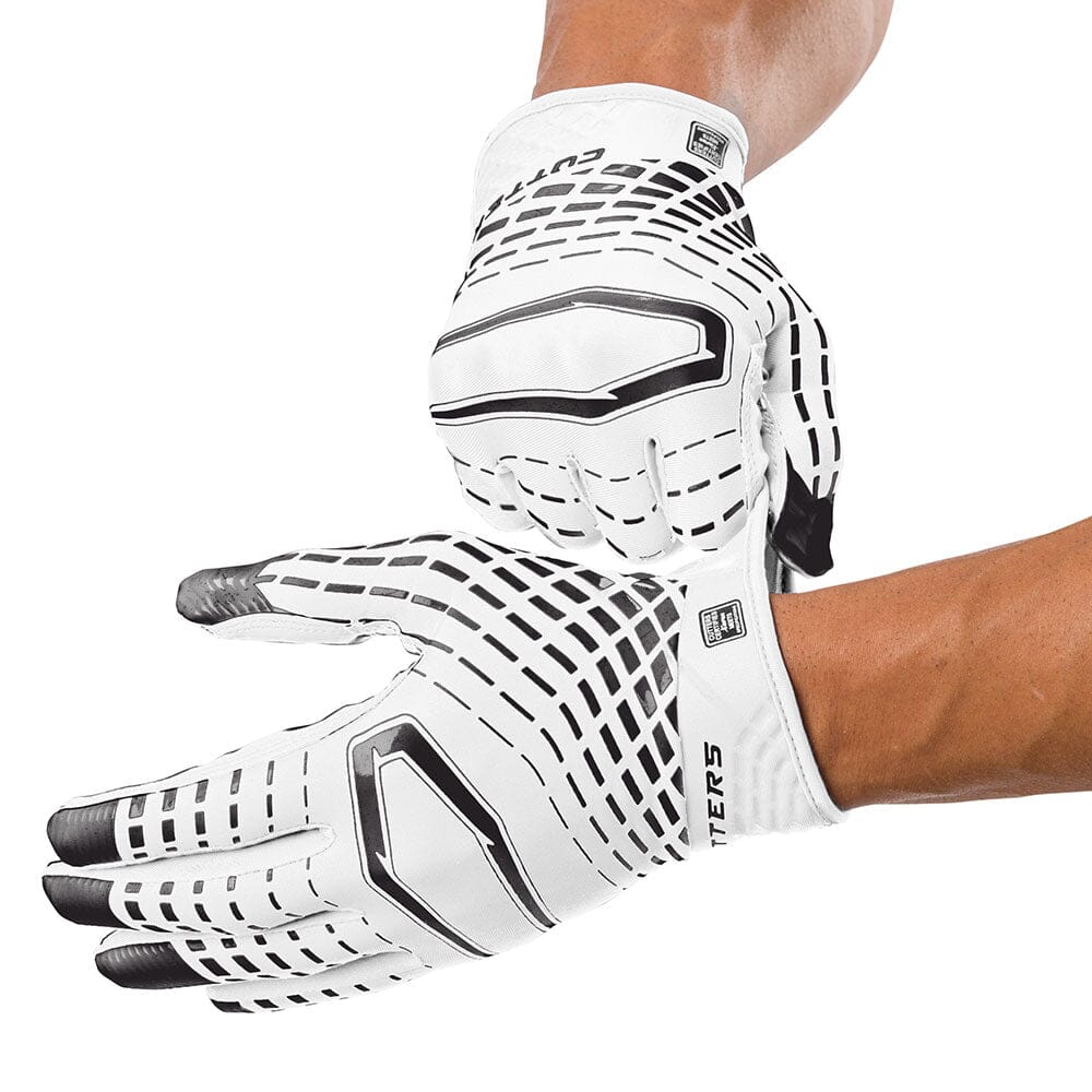 Cutters Sports Rev 5.0 Receiver Gloves - White - Football Player Sliding on Gloves