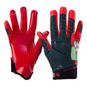 Cutters Sports Money Mouth Rev 5.0 Limited-Edition Youth Football Receiver Gloves - Black/Red - Front & Back of Hand