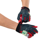Cutters Sports Money Mouth Rev 5.0 Limited-Edition Youth Football Receiver Gloves - Black/Red - Football Player Pulling Glove Over Wrist for Better Fit