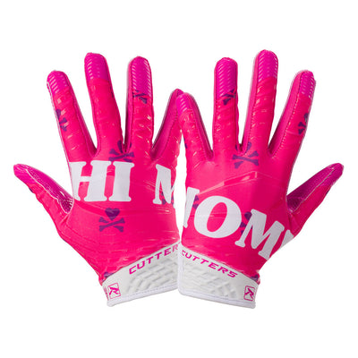 Cutters Sports Hi Mom Rev 5.0 Limited-Edition Youth Receiver Gloves - Pink -  Back of Hand