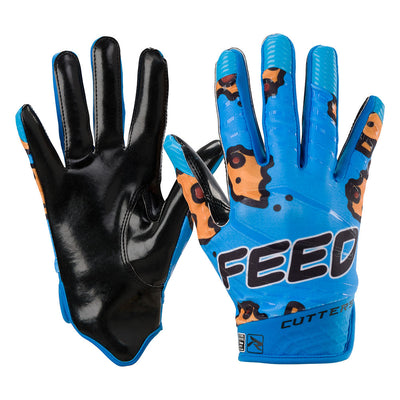 Cutters Sports Feed Me Rev 5.0 Limited-Edition Youth Football Receiver Gloves - Blue - Front & Back of Hand
