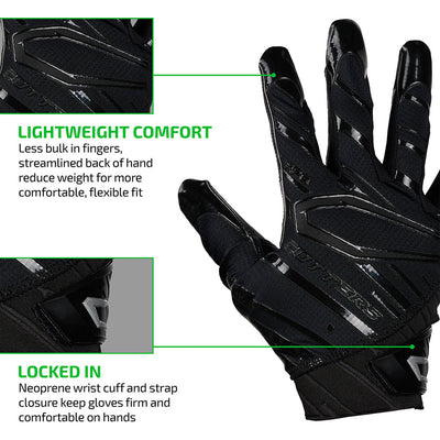 Rev Pro 6.0 (Black) Tech Features 1) LIGHTWEIGHT COMFORT: Less bulk in fingers, streamlined back of hand reduce weight for more comfortable, flexible fit. 2) LOCKED IN: Neoprene wrist cuff and strap closure keep gloves firm and comfortable on hands.