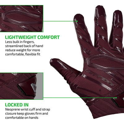 Rev Pro 6.0 (Maroon Red) Tech Features 1) LIGHTWEIGHT COMFORT: Less bulk in fingers, streamlined back of hand reduce weight for more comfortable, flexible fit. 2) LOCKED IN: Neoprene wrist cuff and strap closure keep gloves firm and comfortable on hands.