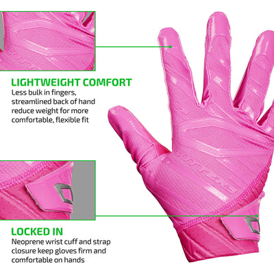 Rev Pro 6.0 (Pink) Tech Features 1) LIGHTWEIGHT COMFORT: Less bulk in fingers, streamlined back of hand reduce weight for more comfortable, flexible fit. 2) LOCKED IN: Neoprene wrist cuff and strap closure keep gloves firm and comfortable on hands.