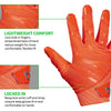 Rev Pro 6.0 (Orange) Tech Features 1) LIGHTWEIGHT COMFORT: Less bulk in fingers, streamlined back of hand reduce weight for more comfortable, flexible fit. 2) LOCKED IN: Neoprene wrist cuff and strap closure keep gloves firm and comfortable on hands.