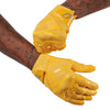 Cutters Sports Rev Pro 6.0 Solid Receiver Football Gloves - Gold Yellow - Football Player Pulling Glove Over Wrist for Better Fit