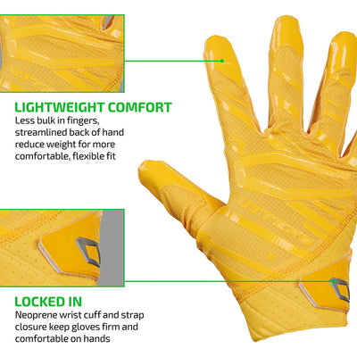 Rev Pro 6.0 (Yellow Gold) Tech Features 1) LIGHTWEIGHT COMFORT: Less bulk in fingers, streamlined back of hand reduce weight for more comfortable, flexible fit. 2) LOCKED IN: Neoprene wrist cuff and strap closure keep gloves firm and comfortable on hands.