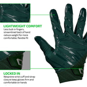 Rev Pro 6.0 (Dark Green) Tech Features 1) LIGHTWEIGHT COMFORT: Less bulk in fingers, streamlined back of hand reduce weight for more comfortable, flexible fit. 2) LOCKED IN: Neoprene wrist cuff and strap closure keep gloves firm and comfortable on hands.