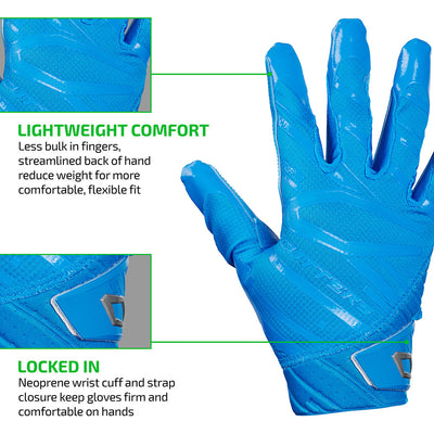 Rev Pro 6.0 (Columbia Blue) Tech Features 1) LIGHTWEIGHT COMFORT: Less bulk in fingers, streamlined back of hand reduce weight for more comfortable, flexible fit. 2) LOCKED IN: Neoprene wrist cuff and strap closure keep gloves firm and comfortable on hands.