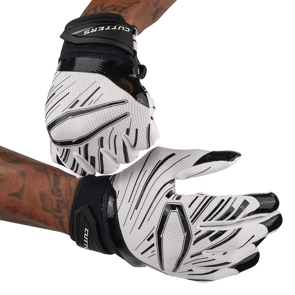 Cutters Sports Game Day Pro White Receiver Football Gloves - Football Player Tightening Straps for Better Fit