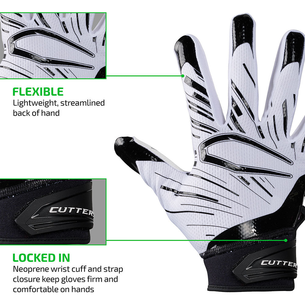 FLEXIBLE - Lightweight, streamlined back of hand;

LOCKED IN - Neoprene wrist cuff and strap closure keep gloves firm and comfortable on hands