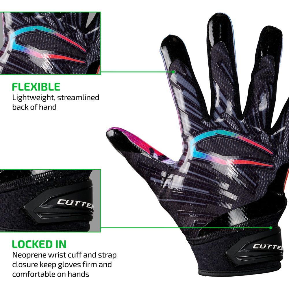FLEXIBLE - Lightweight, streamlined back of hand;

LOCKED IN - Neoprene wrist cuff and strap closure keep gloves firm and comfortable on hands