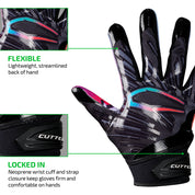 FLEXIBLE - Lightweight, streamlined back of hand;

LOCKED IN - Neoprene wrist cuff and strap closure keep gloves firm and comfortable on hands