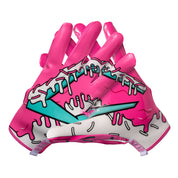 Cutters Sports Game Day Pro LE Receiver Football Gloves - Pink/Blue Sprinkle Drip - Palm of Gloves with Print Design