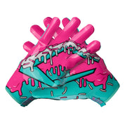 Cutters Sports Game Day Pro LE Receiver Football Gloves - Teal/Pink Sprinkle Drip - Palm of Gloves with Print Design