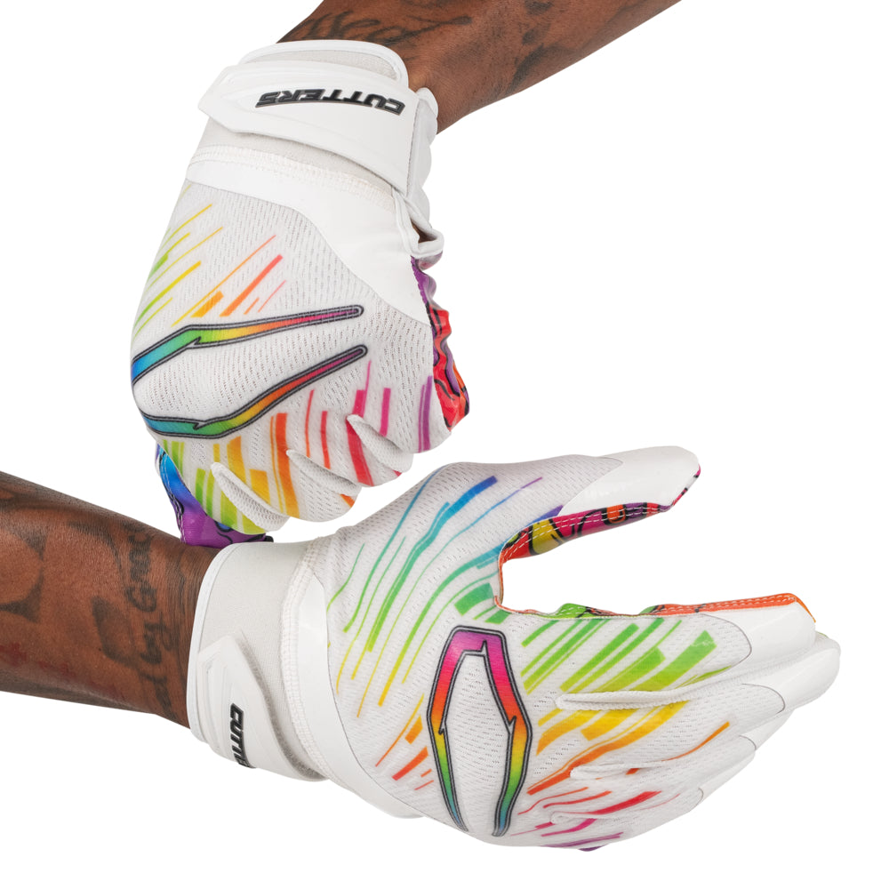 Cutters Sports Game Day Pro LE Receiver Football Gloves - Multi Drip - Football Player Tightening Straps for Better Fit