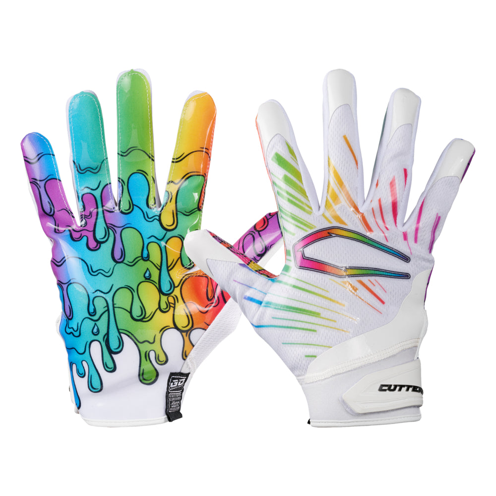 Cutters Sports Game Day Pro LE Receiver Football Gloves -Multi Drip - Football Player Tightening Straps for Better Fit