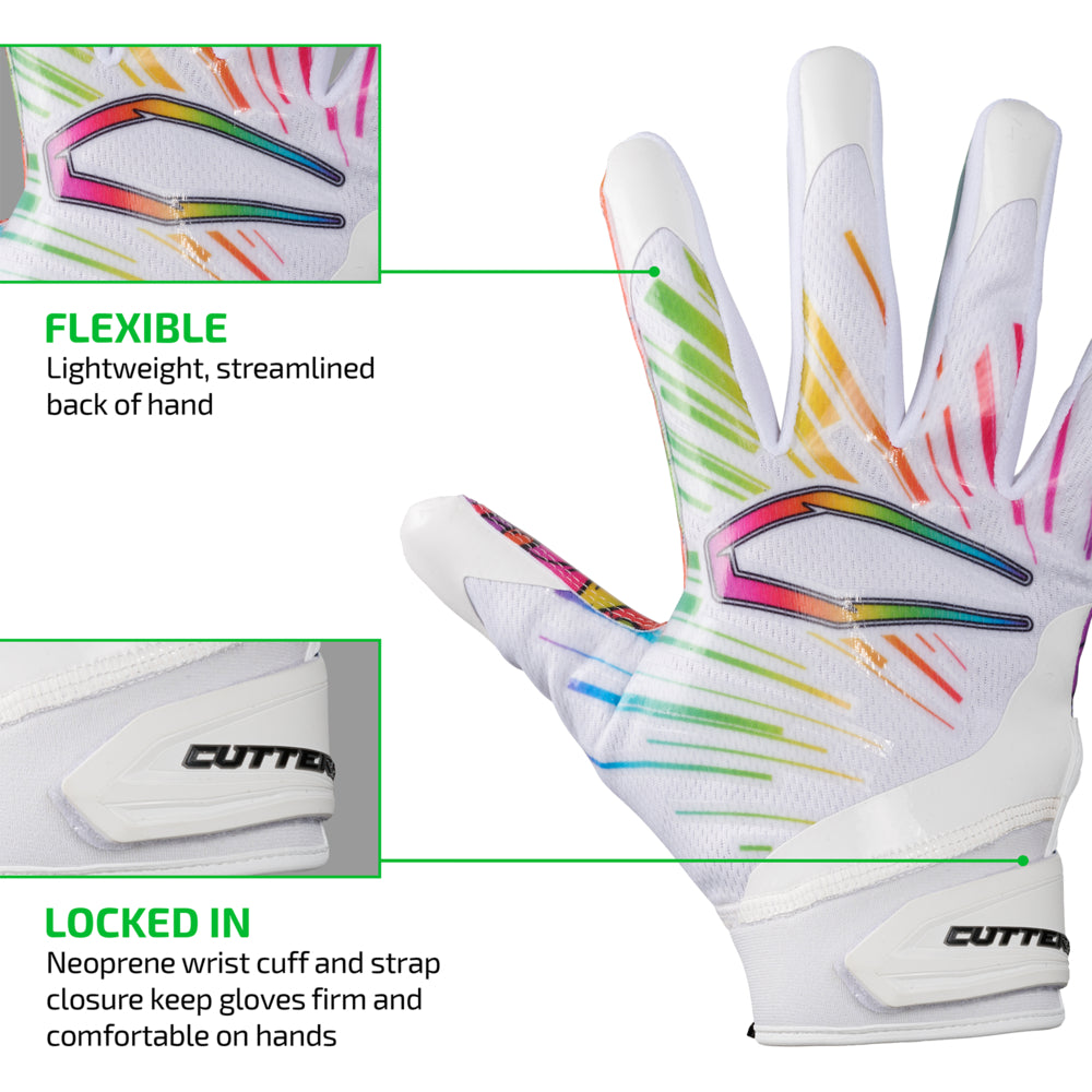 FLEXIBLE - Lightweight, streamlined back of hand;

LOCKED IN - Neoprene wrist cuff and strap closure keep gloves firm and comfortable on hands