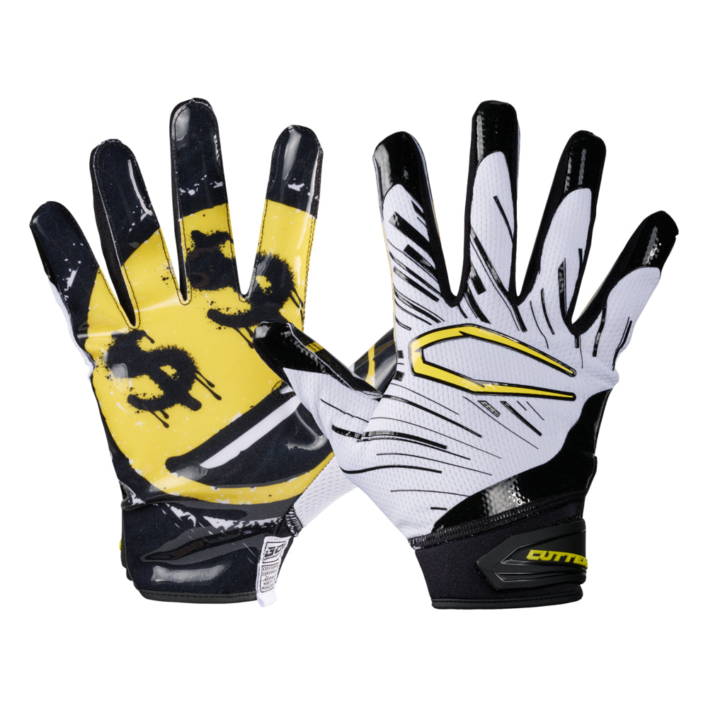 Cutters Sports Game Day Pro LE Receiver Football Gloves - Smile - Football Player Tightening Straps for Better Fit