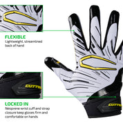 FLEXIBLE - Lightweight, streamlined back of hand;

LOCKED IN - Neoprene wrist cuff and strap closure keep gloves firm and comfortable on hands