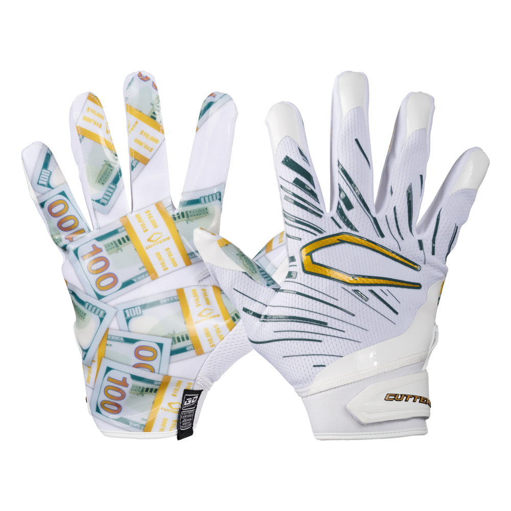 Cutters Sports Game Day Pro LE Receiver Football Gloves - Money Bands - Front and Back of Glove