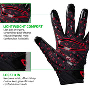 LIGHTWEIGHT COMFORT - Less bulk in fingers, streamlined back of hand reduce weight for more comfortable, flexible fit;

LOCKED IN - Neoprene wrist cuff and strap closure keep gloves firm and comfortable on hands