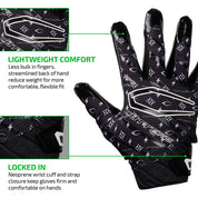LIGHTWEIGHT COMFORT - Less bulk in fingers, streamlined back of hand reduce weight for more comfortable, flexible fit;

LOCKED IN - Neoprene wrist cuff and strap closure keep gloves firm and comfortable on hands
