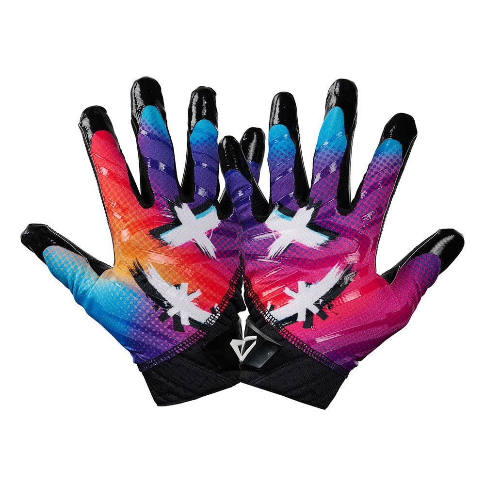 Cutters Sports Rev Pro 6.0 LE Receiver Football Gloves - Multi Color Face - Showcasing Back of Hand Design
