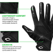 Black Cutters Rev Pro 7.0 glove highlighting lightweight streamlined fit and neoprene wrist strap closure
