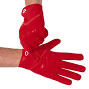 Player wearing Red Cutters Rev Pro 7.0 football receiver gloves, hands crossed at the wrists