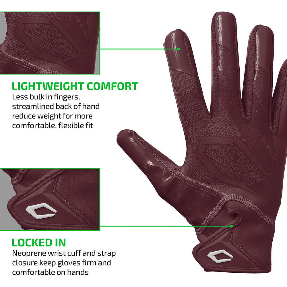Maroon Cutters Rev Pro 7.0 glove highlighting lightweight streamlined fit and neoprene wrist strap closure