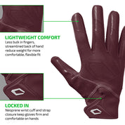 Maroon Cutters Rev Pro 7.0 glove highlighting lightweight streamlined fit and neoprene wrist strap closure