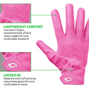 Pink Cutters Rev Pro 7.0 glove highlighting lightweight streamlined fit and neoprene wrist strap closure