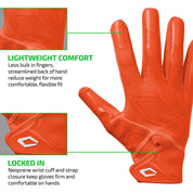 Orange Cutters Rev Pro 7.0 glove highlighting lightweight streamlined fit and neoprene wrist strap closure