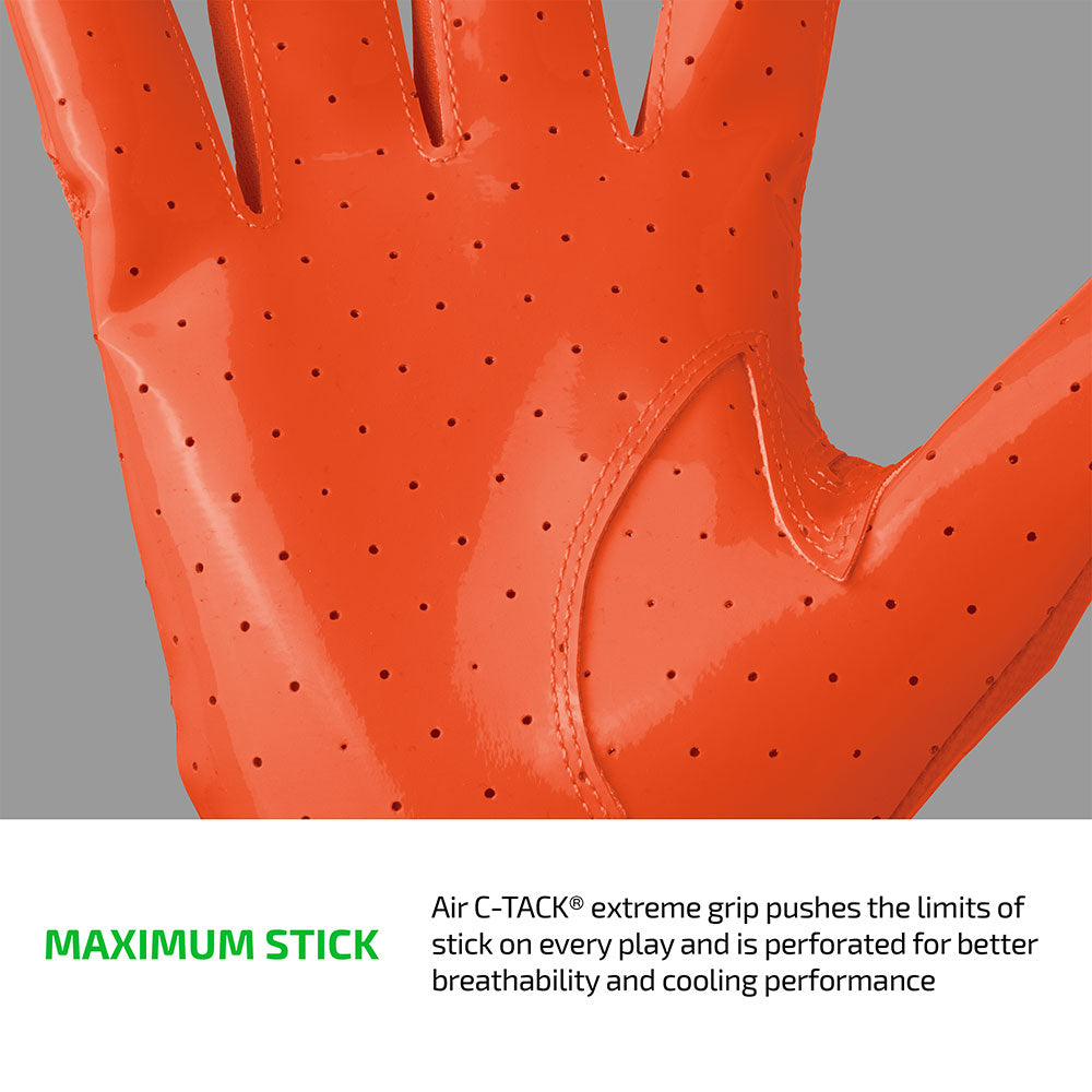 Close-up of Orange Cutters Rev Pro 7.0 perforated Air C-TACK grip palm for maximum stick and breathability